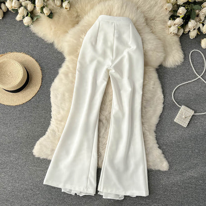 Pantalones acampanados de malla con costuras irregulares para mujer