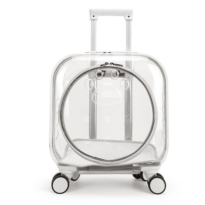 Maleta con ruedas transparente, portátil y silenciosa para exteriores, para perros y gatos, cápsula espacial