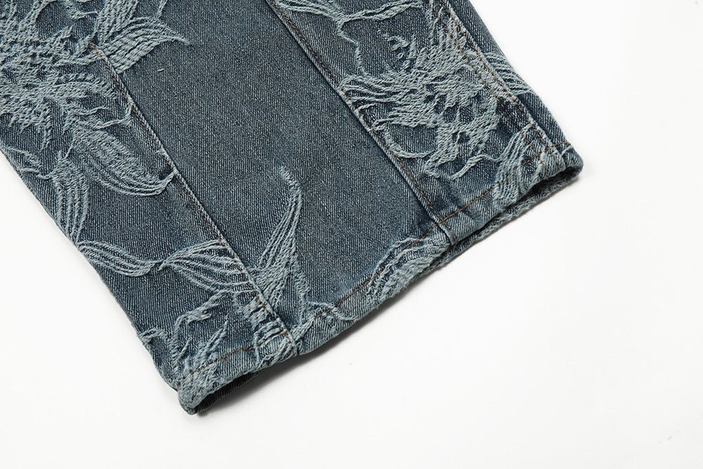 Flower Jacquard Denim Suspender Pants Men - BAGMODA