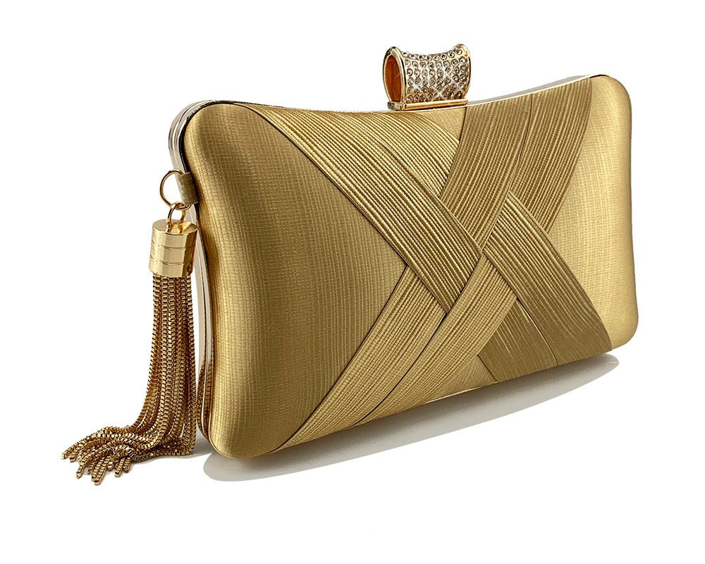 Tassel metal woven diamond buckle banquet evening shoulder bag