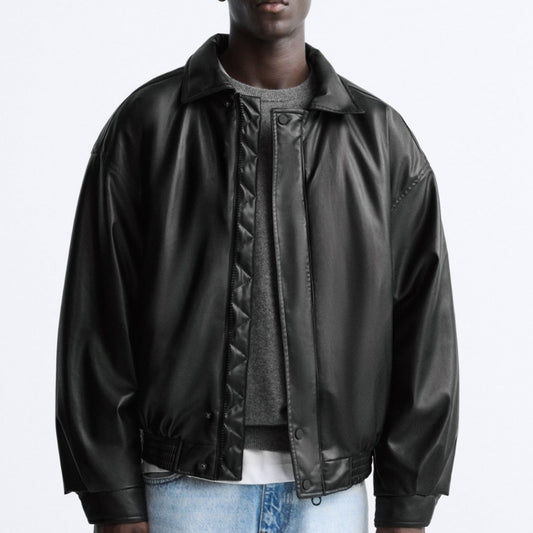 Men's Faux Leather Lapel Cotton Jacket Coat