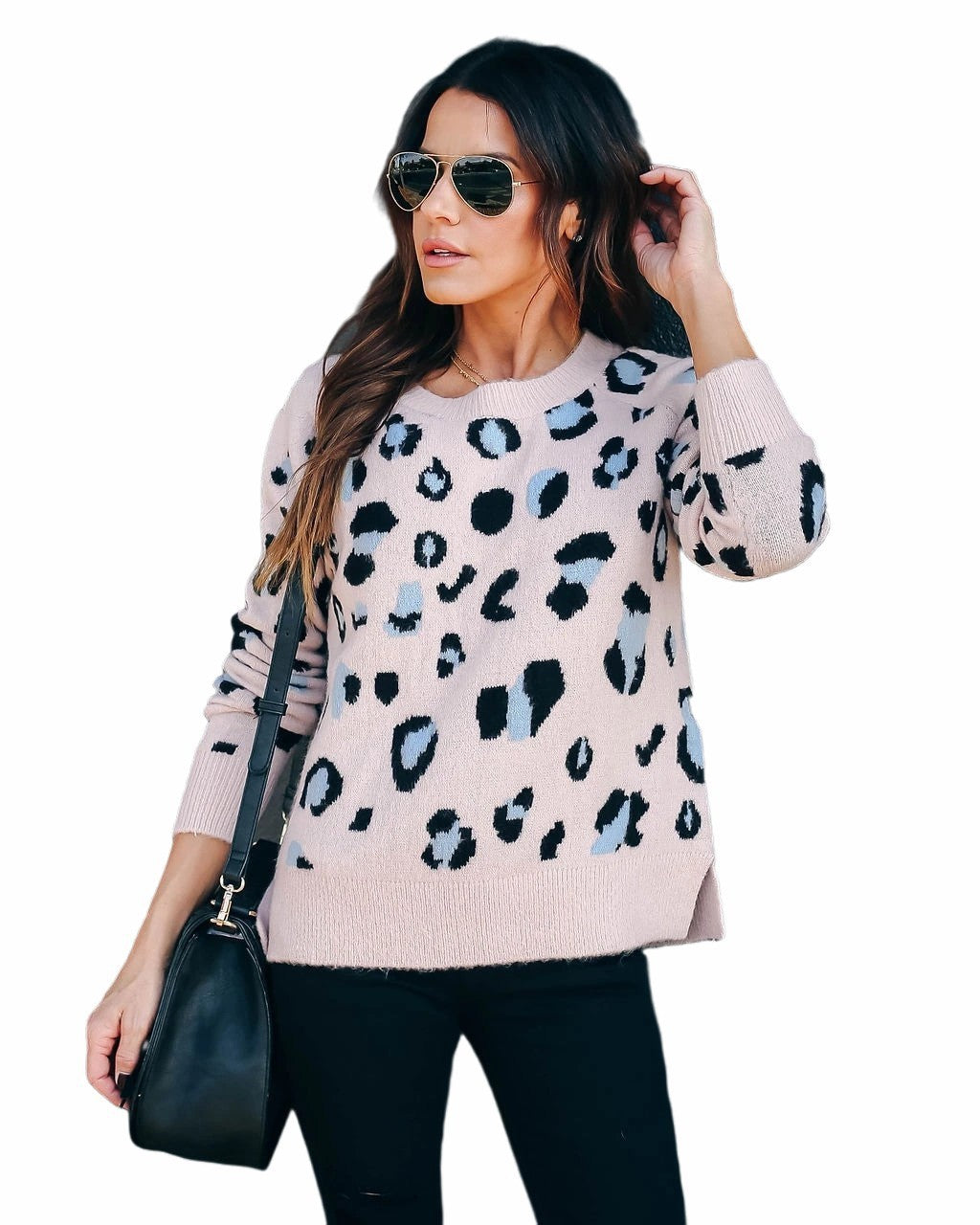 Plus Size Women's Sweater Leopard Print Knitwear Base Clothing Sweater