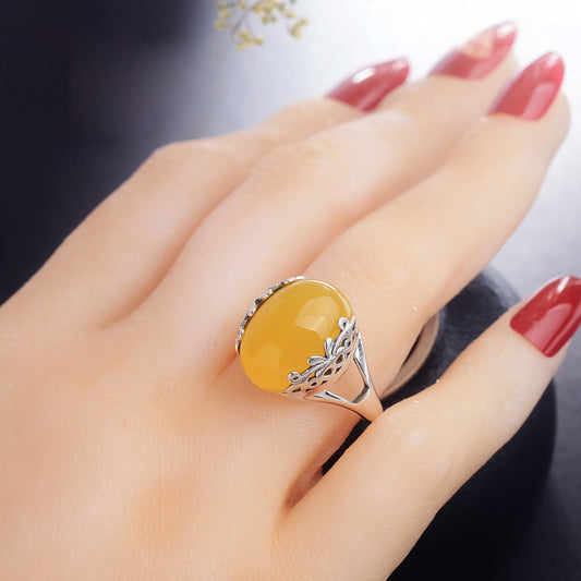 Open Ring Chalcedony Big Gem Red Garnet Personality
