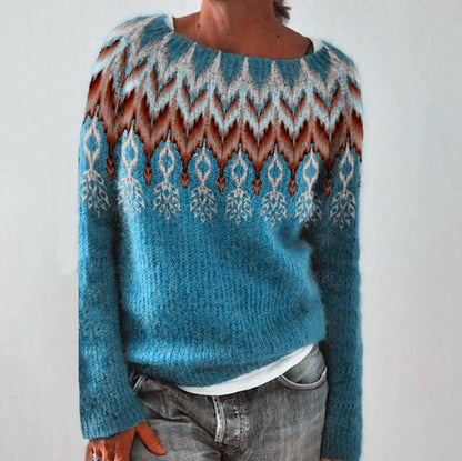 Suéter de punto holgado multicolor con cuello redondo para mujer