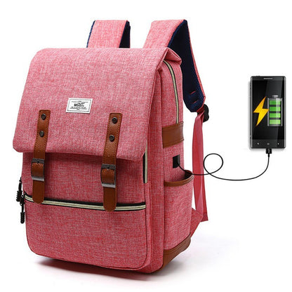 Vintage Männer Frauen Canvas Rucksäcke Schultaschen für Teenager Mädchen Laptop Rucksack mit USB-Lade Mode Reise 
