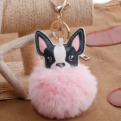 Colgante de llave con forma de bola de plumas de cachorro de PU