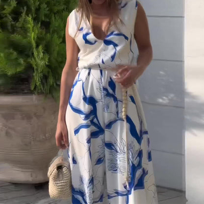 Traje informal de cintura alta con top sin mangas y pantalones para mujer
