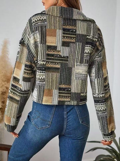 Bedruckter doppelseitiger Plüschknopf-Cardigan Lässiger Damen-Plüschmantel