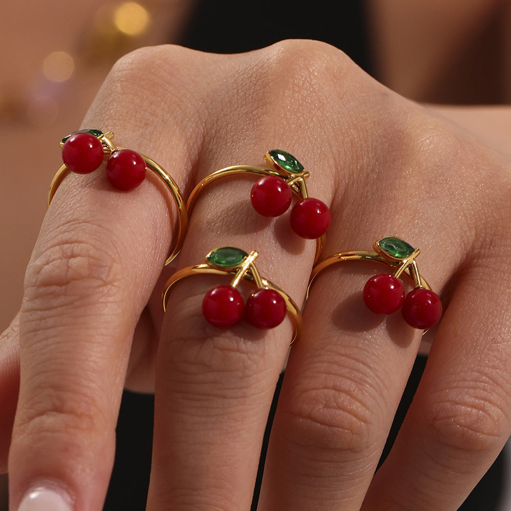 Dream High Quality Czech Diamond Resin Small Cherry Fine Circle Open Ring