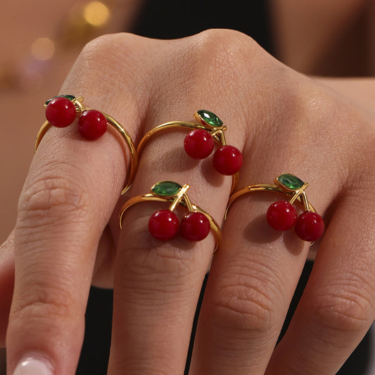 Dream High Quality Czech Diamond Resin Small Cherry Fine Circle Open Ring