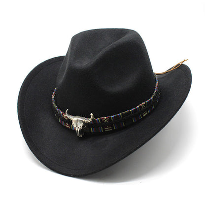 Sombrero de vaquero occidental de lana de jazz para hombre y mujer, estilo nacional