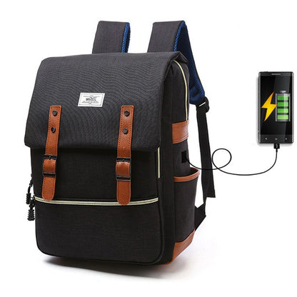Vintage Männer Frauen Canvas Rucksäcke Schultaschen für Teenager Mädchen Laptop Rucksack mit USB-Lade Mode Reise 