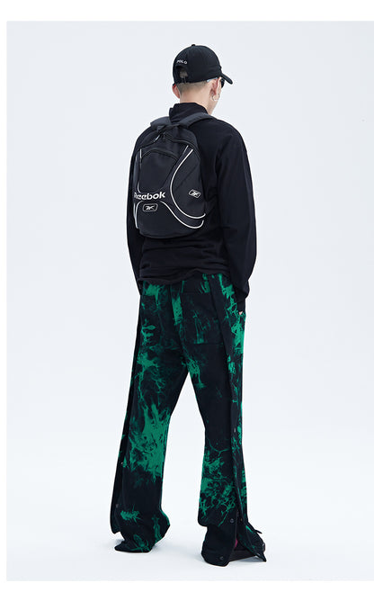 Black And Green Tie Dye Zipper Breasted Pants For Men