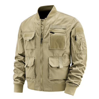 Chaqueta de piloto para hombre, abrigo multibolsillos, chaqueta exterior