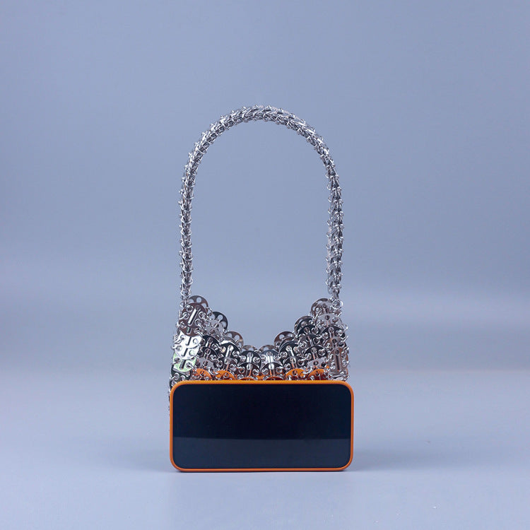 Silver Paillette Portable Handmade Bag High Texture