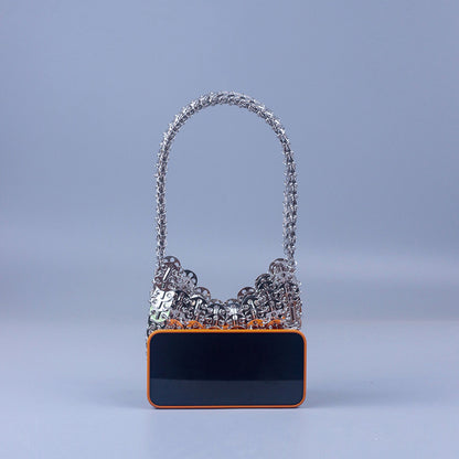 Silberne Pailletten-Tasche, tragbar, handgefertigt, hohe Textur