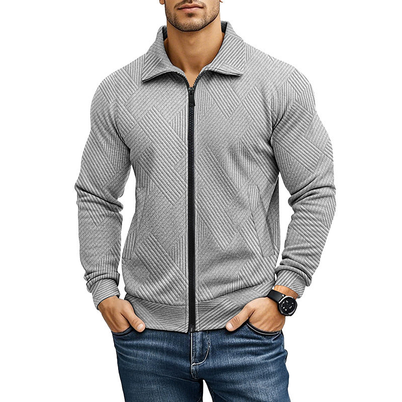 Men's Casual Jacket Solid Color Waffle Turn-down Collar Coat