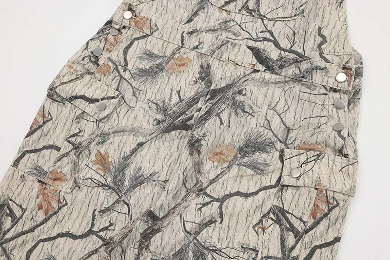 American Retro Branch Deciduous Camouflage Suspender Pants Men And Women - BAGMODA