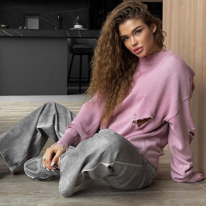 Suéter holgado de punto de estilo informal, de moda y tendencia, para otoño e invierno, para mujer