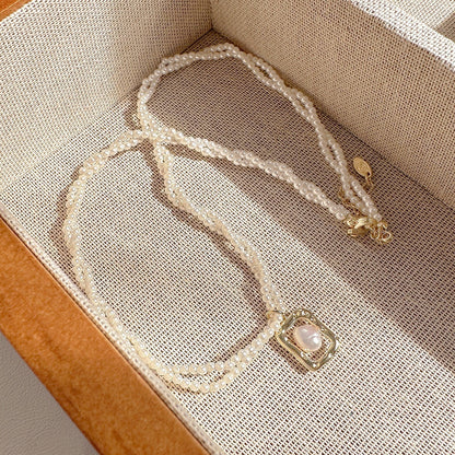 Collar de moda de lujo con entrada de temperamento de clavícula con cuentas pequeñas en forma de arroz de doble capa de nicho