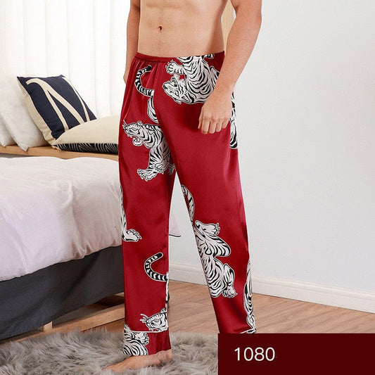 Men sleepwear Bottoms Silk Pajamas Print Long Sleep Pants - BAGMODA