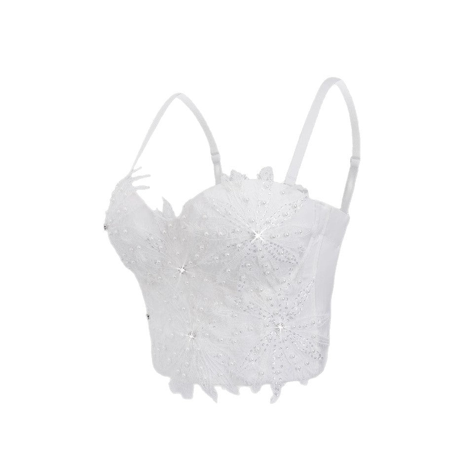White Strapless Sexy Camisole for Women Burnout Beading Shaping