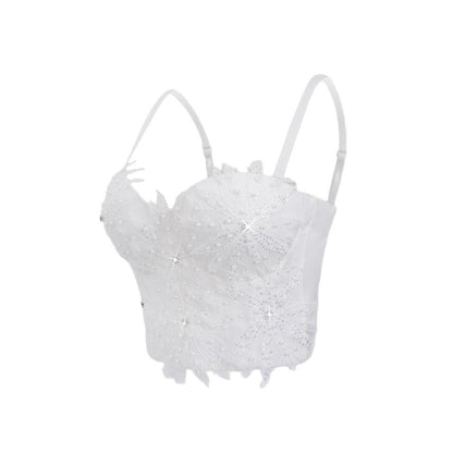 Weißes trägerloses sexy Camisole für Frauen Burnout Perlenformung