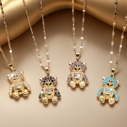 Collar de lujo con colgante de oso y circonitas