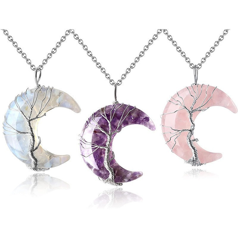 Winding Stone Lucky Tree Metal Copper Wire Crystal Necklace