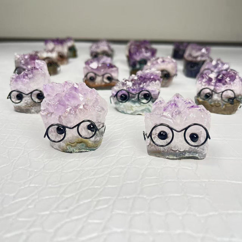 Crystal Stone Cutting Wear Glasses Cute Pet Hedgehog Crafts Ornaments