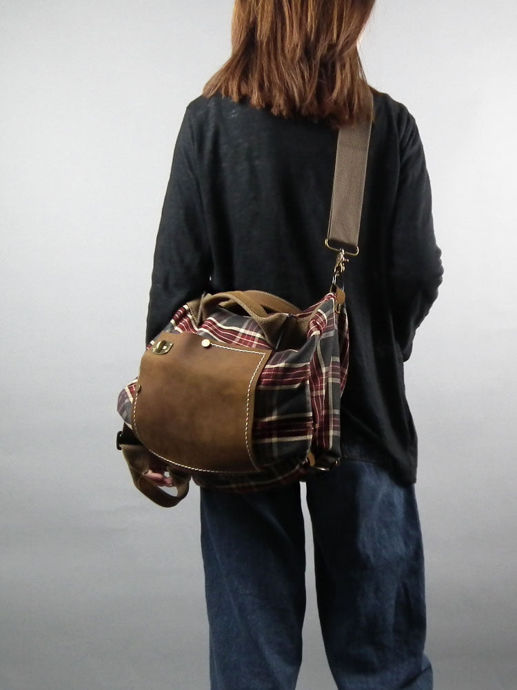 Large Red Checked Backpack