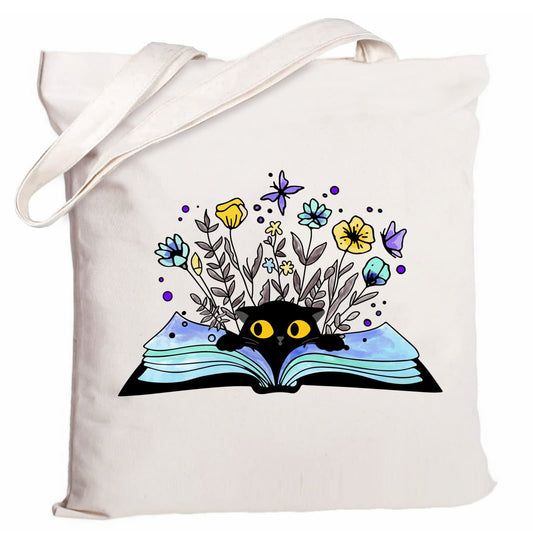 Cartoon Cat Printed Canvas Shoulder Bag