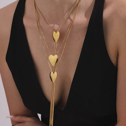 Collar largo extraíble con corazón brillante de acero inoxidable