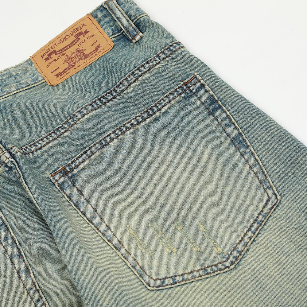 Pan Yellow Denim Broken Holes Pants Men - BAGMODA