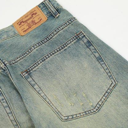 Pan Yellow Denim Broken Holes Pants Men - BAGMODA