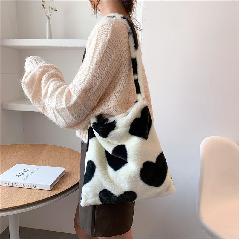 Love Heart Schulter Winter Plüsch Taschen für Damen
