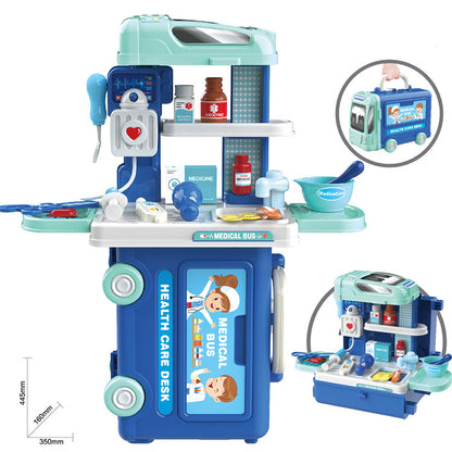 Juego de cubiertos de cocina para niños, herramientas, autobús, maleta, juguetes