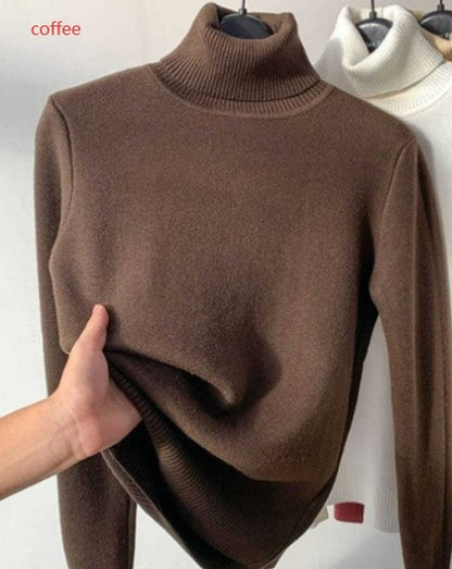 Suéter de invierno con cuello de tortuga para mujer, elegante, grueso y cálido, jersey de punto básico suelto para mujer