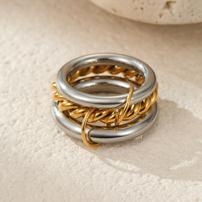 Anillo de acero inoxidable apilado con baño de oro de 18 quilates, joyería personalizada exagerada para la mano.