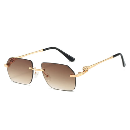 Rahmenlose Leoparden-Sonnenbrille mit Besatz für Männer und Frauen