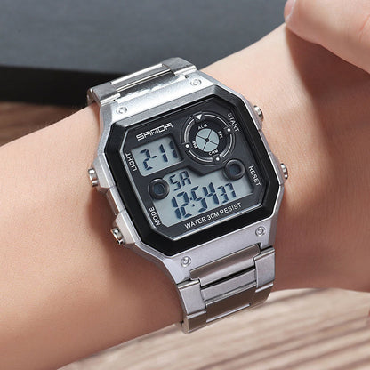 Reloj deportivo LED multifunción resistente al agua con correa de acero para hombre