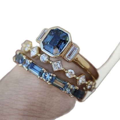 Dreiteiliges Ringset mit eingelegtem Zirkonia aus einer Legierung