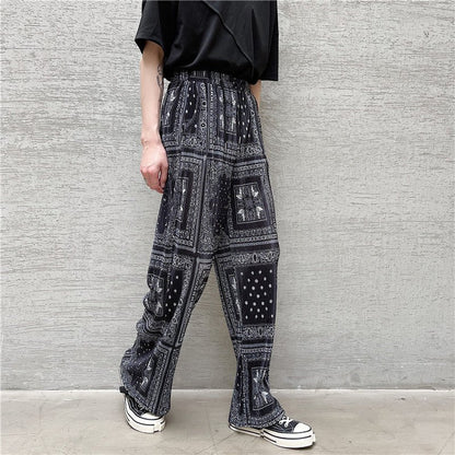 Ethnic Tide Paisley Floral Pressed Pleated Casual Pants Men - BAGMODA