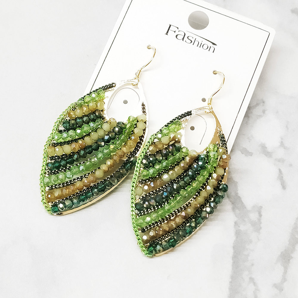 Exaggerated Bohemian Style Elegant Leaf Beaded Earrings