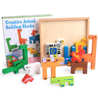 Juguetes de madera de alta calidad para bebés, bloques 3D, bloques de construcción de animales, bloques apilables de madera de haya, regalo creativo de cumpleaños y Navidad para niños.