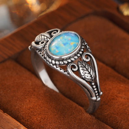 Anillo de hoja de metal desgastado retro para mujer