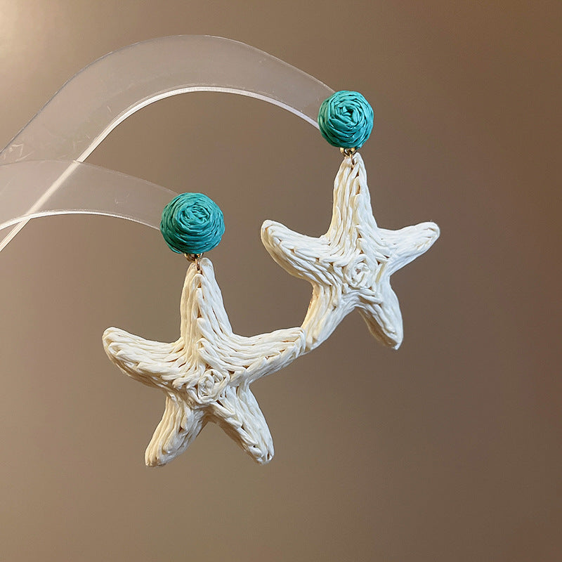 Silver Needle Fabric Flower Pendant Earrings For Women