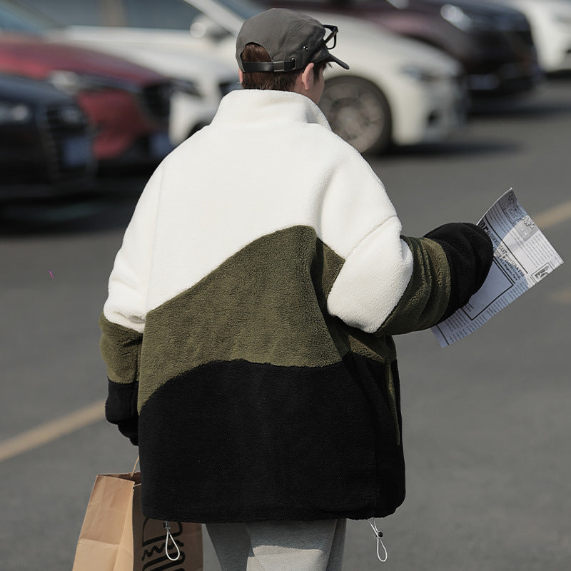 Color Stitching Thickened Cotton Cashmere Jacket