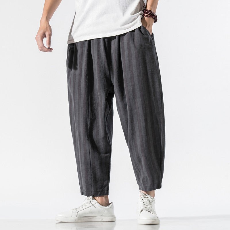 Japanese Trend Color Contrast Striped Harem Pants Men - BAGMODA
