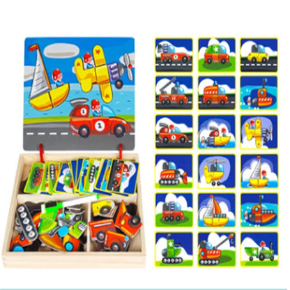 Rompecabezas magnético de madera para niños, caja de rompecabezas 3D con figuras de animales, tablero de dibujo y escritura, juguetes educativos de aprendizaje para niños. 